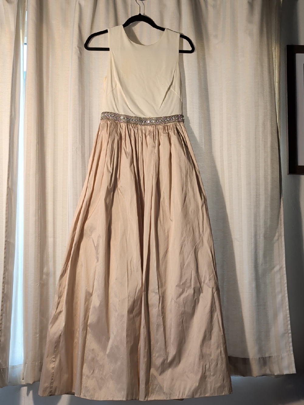 Aidan Mattox Ivory Gown with Blush Accents and Beaded Waist